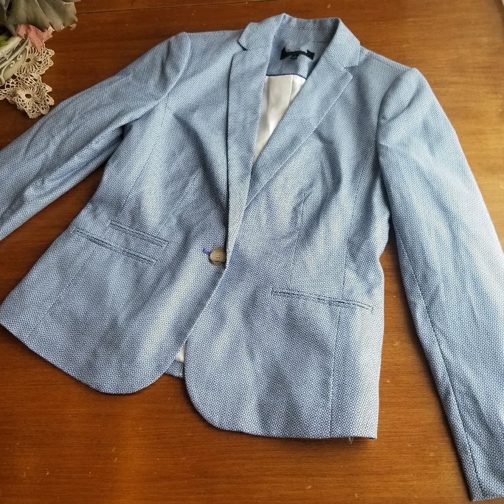 Talbots Blue & White Print Patterned Blazer - image 1